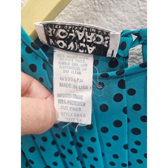 Vintage Pleated Belted Polka Dot Long Sleeve Modest Dress 16 - Picture 8 of 12